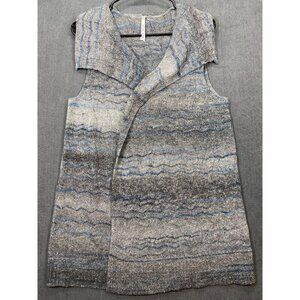 Leo & Nicole Sleeveless Open Front Knit Vest Gray & Blue Striped Womens Size L